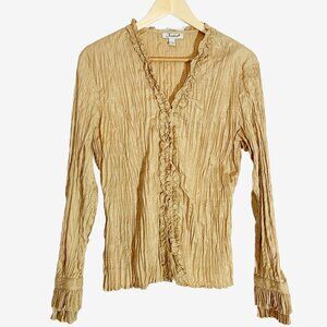 Vintage Y2K Golden Tan Plisse Crinkle Blouse / size Large - Extra Large